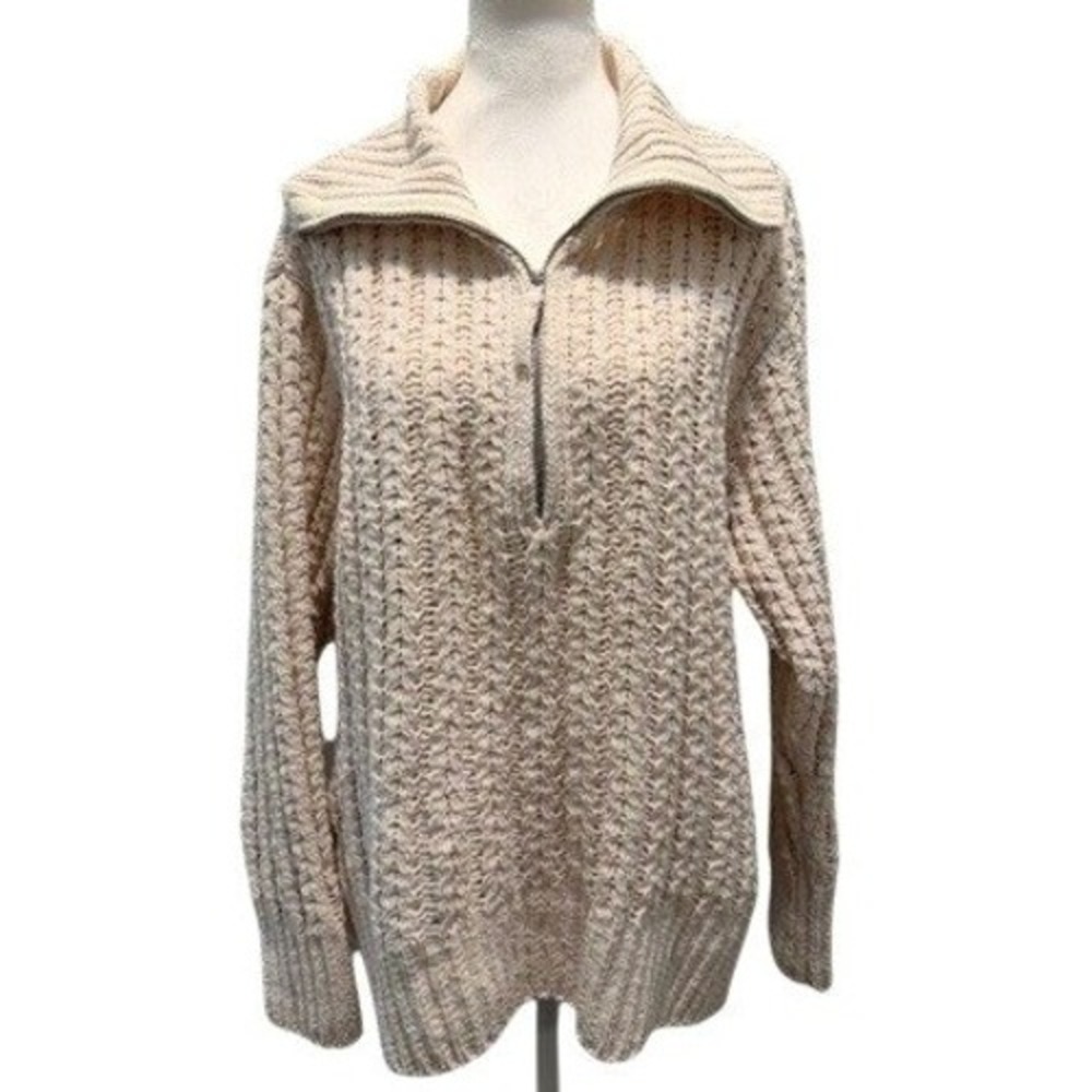 Aerie Cable Car Quarter Zip Sweater M Cream Chenille Chunky Oversized Cozy